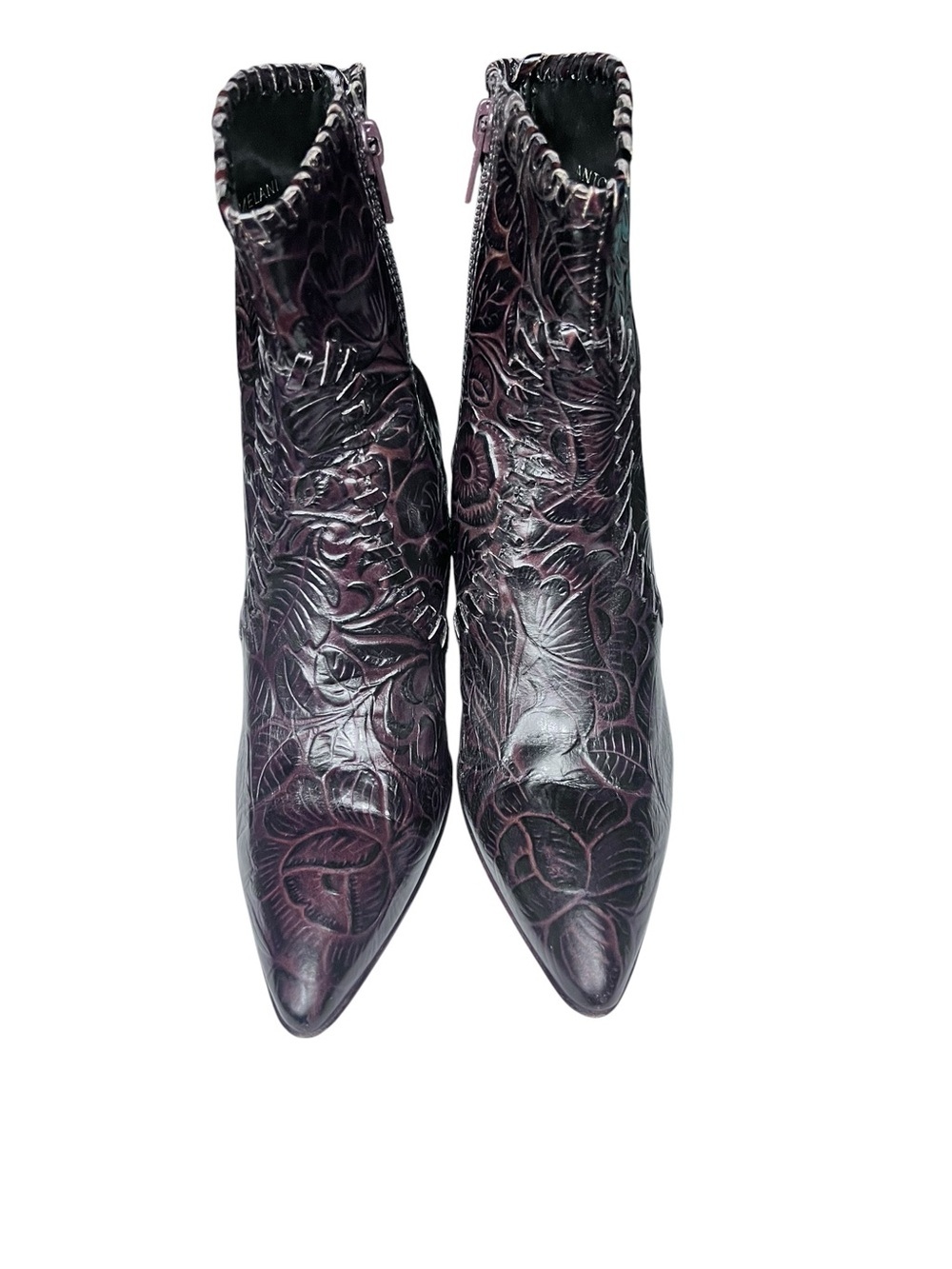 Antonio Melaini floral embossed leather boots size heels booties Sz 7 - Picture 3 of 7